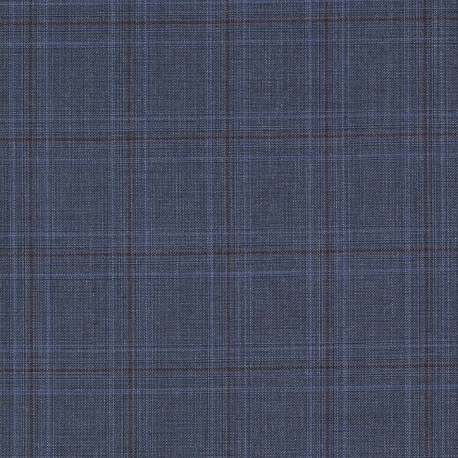 Carnet - 100% laine super 120's bleu carreaux bordeaux