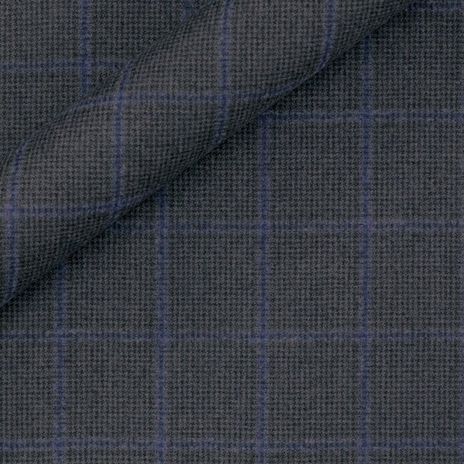 Carnet - Super 130's flanelle gris pied-de-poule à carreaux bleu