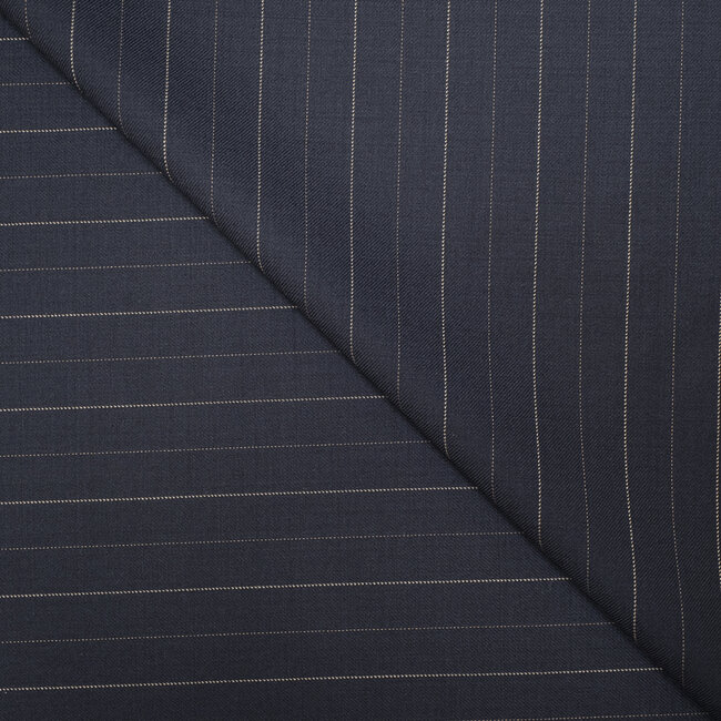 FINTES - Super 150's bleu &agrave; rayures tennis beiges