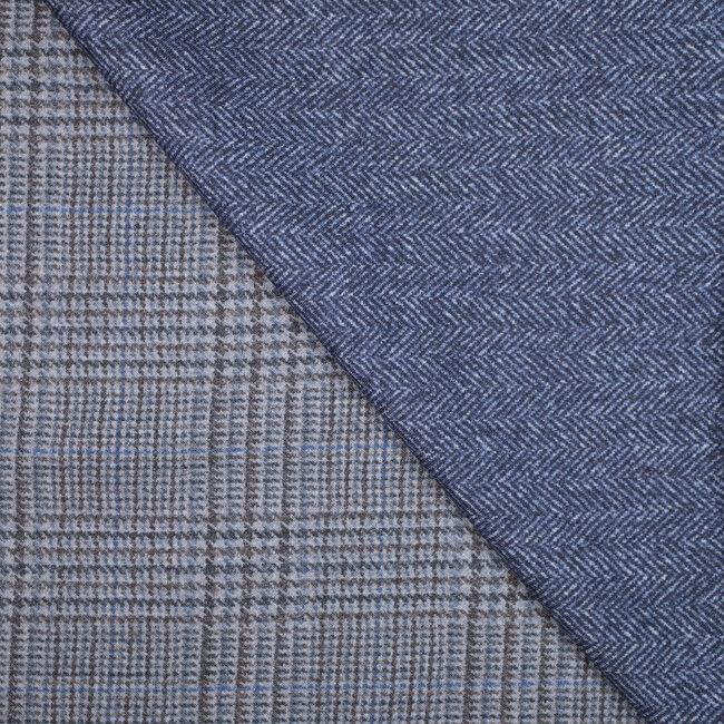 Carnet - Tissu double face chevron et prince de galles bleu