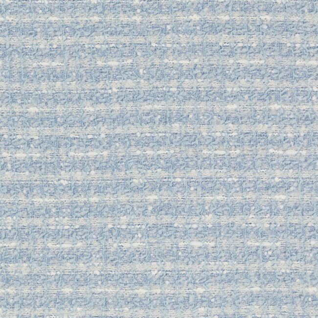 Tweed bleu ciel avec fils blancs formant un quadrillage irrégulier. Aspect frais.