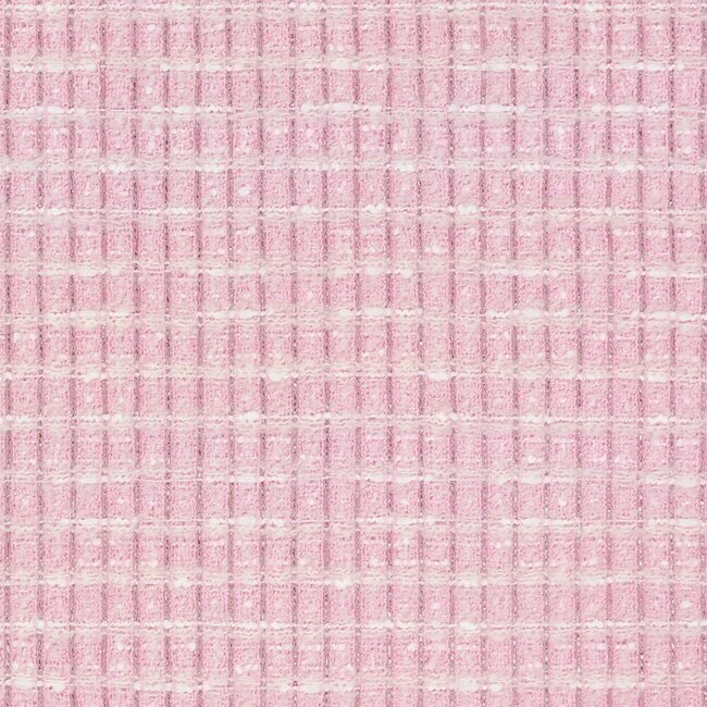Tweed rose pâle et blanc au motif quadrillé, offre une allure romantique et douce.