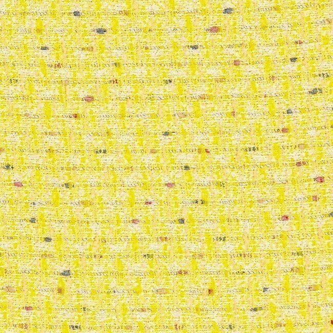 Tweed jaune vif aux touches blanc cassé. Texture dense évoquant un effet bouclé.