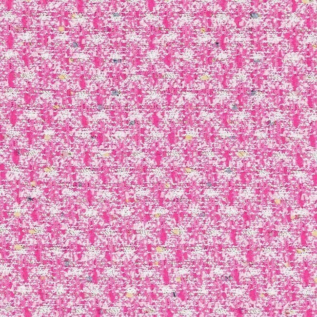 Tweed rose poudré et beige conçu avec des fibres exclusives pour un rendu luxueux.