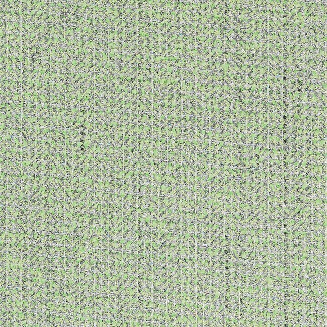 Tweed vert pastel avec fils argentés. Surface légèrement métallisée.