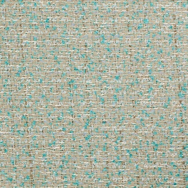 Tweed combinant fils verts olive et beige avec éclats métallisés subtils.