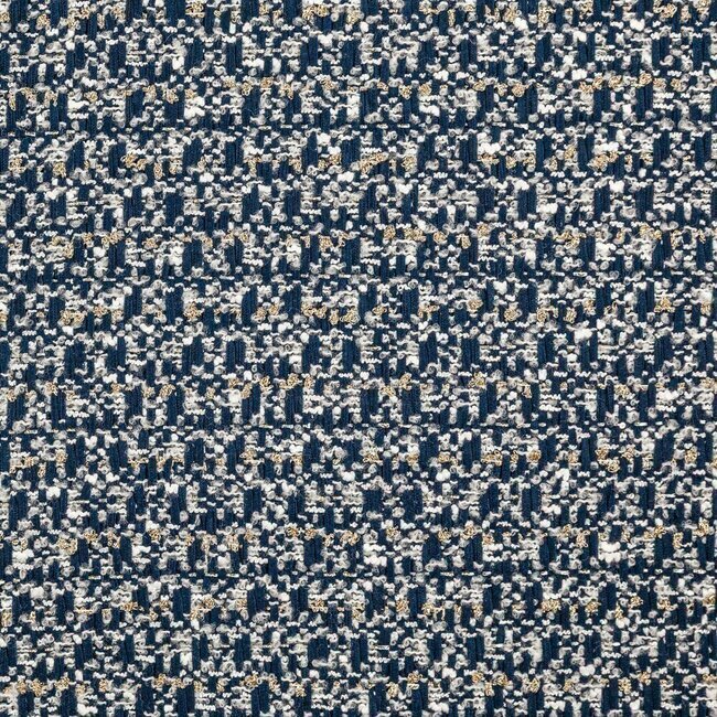 Tweed blanc et bleu alternant fils formant un quadrillage doux avec reflets métallisés.