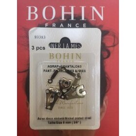 Agrafes pantalons nickel&eacute;es BOHIN &agrave; coudre, 3 pcs