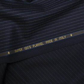 Flanelle super 120's bleu à rayures grises et violettes 