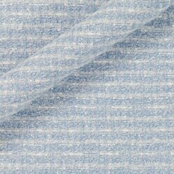 Tweed bleu ciel avec fils blancs formant un quadrillage irrégulier. Aspect frais.
