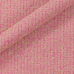 Tweed fuchsia vif contrasté par des fils verts, créant un effet audacieux.