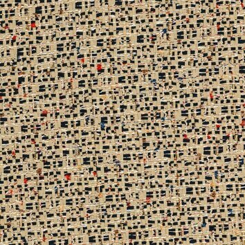 Tweed beige neutre rehaussé de touches bleues et de fibres métalliques discrètes.