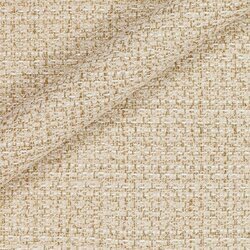 Tweed blanc avec fils dorés brillants. Surface luxueuse et scintillante.