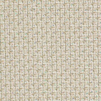 Tweed élégant blanc et or, mélange raffiné pour des tenues sophistiquées.